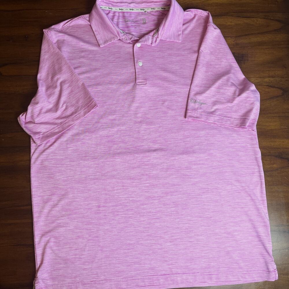 Walter Hagen 11 Majors Wicking Golf Polo Shirt Men XL Purple Striped Quik Dri